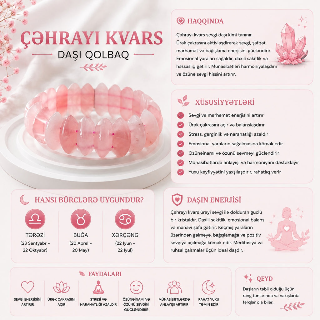 Çəhrayı kvars qolbağın xüsusiyyətləri