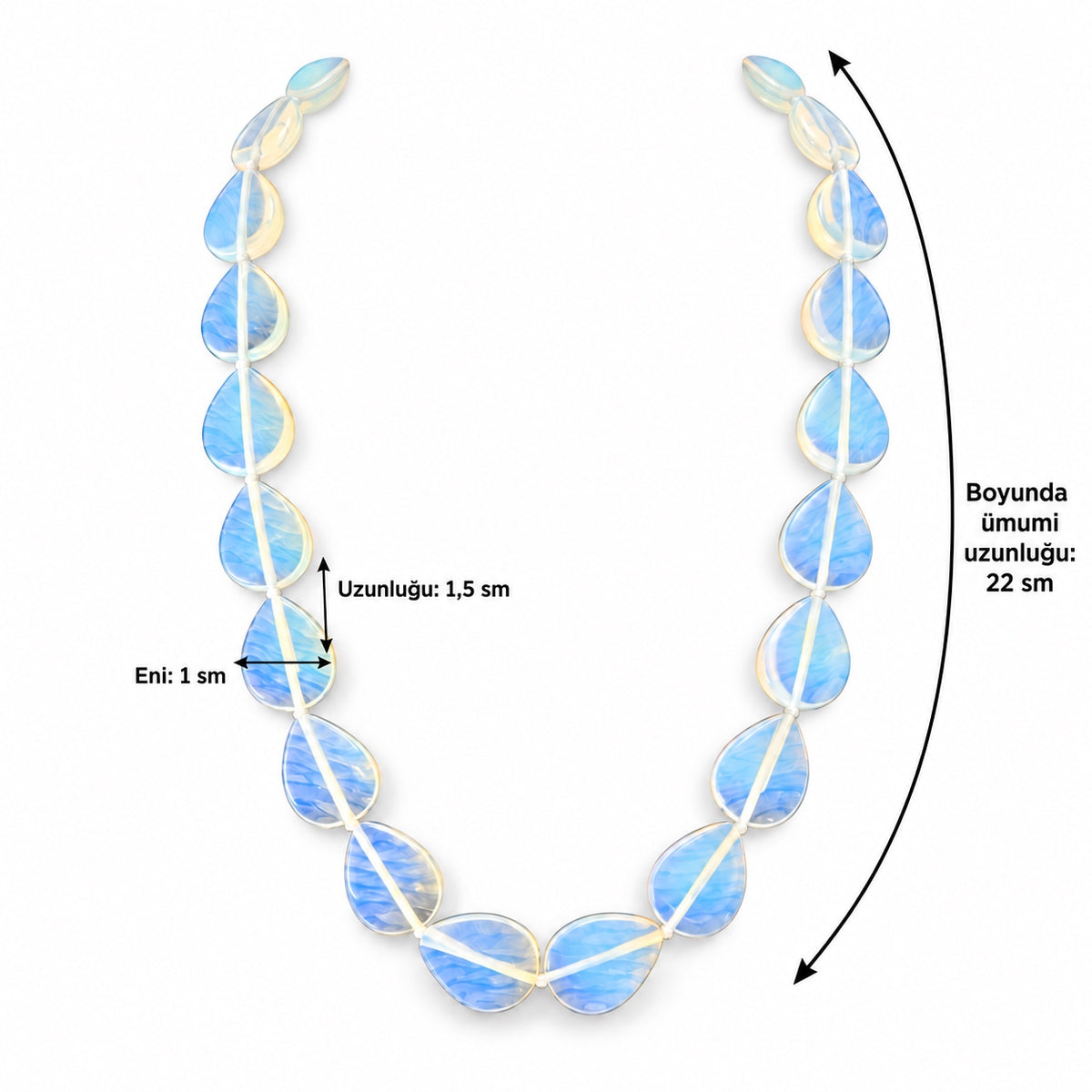 Ay daşı boyunbağı ölçüsü: 22 sm, muncuq 1,5 x 1 sm