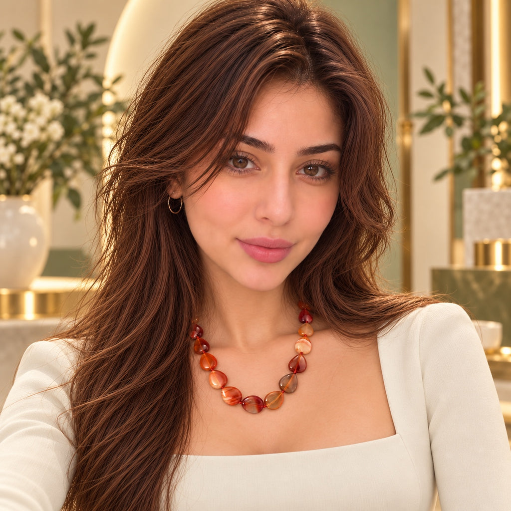 Əqiq (serdolik) boyunbağı model üzərində