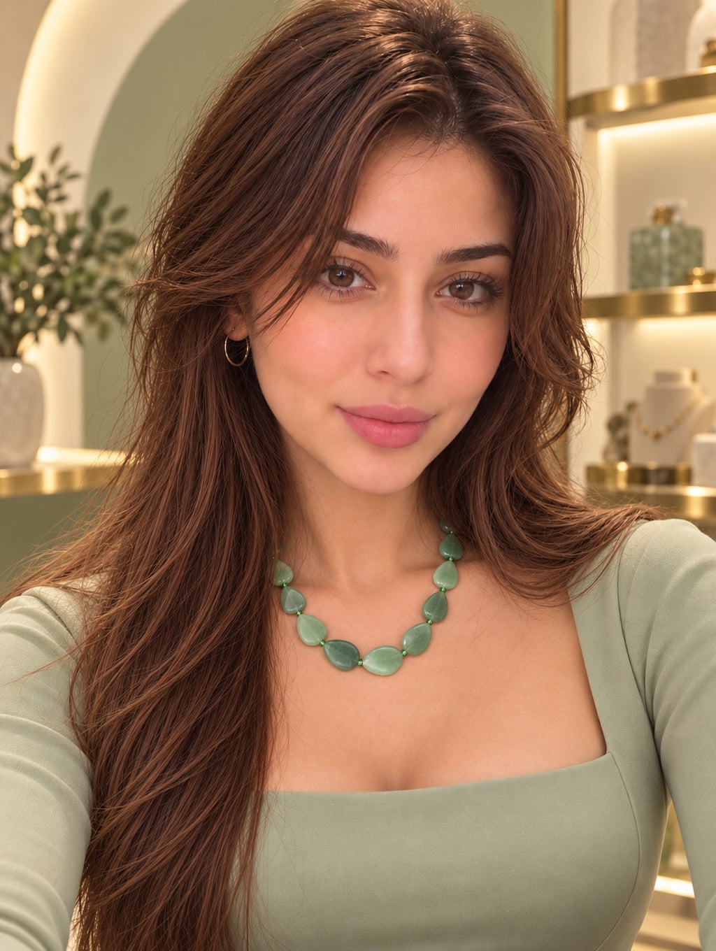 Nefrit daşı boyunbağı model üzərində