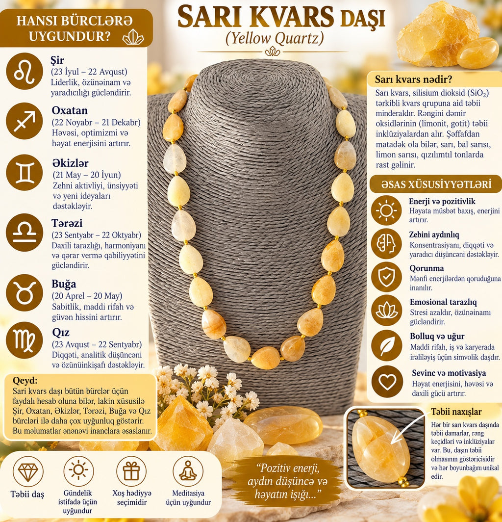 Sarı kvars təbii daş xüsusiyyətləri