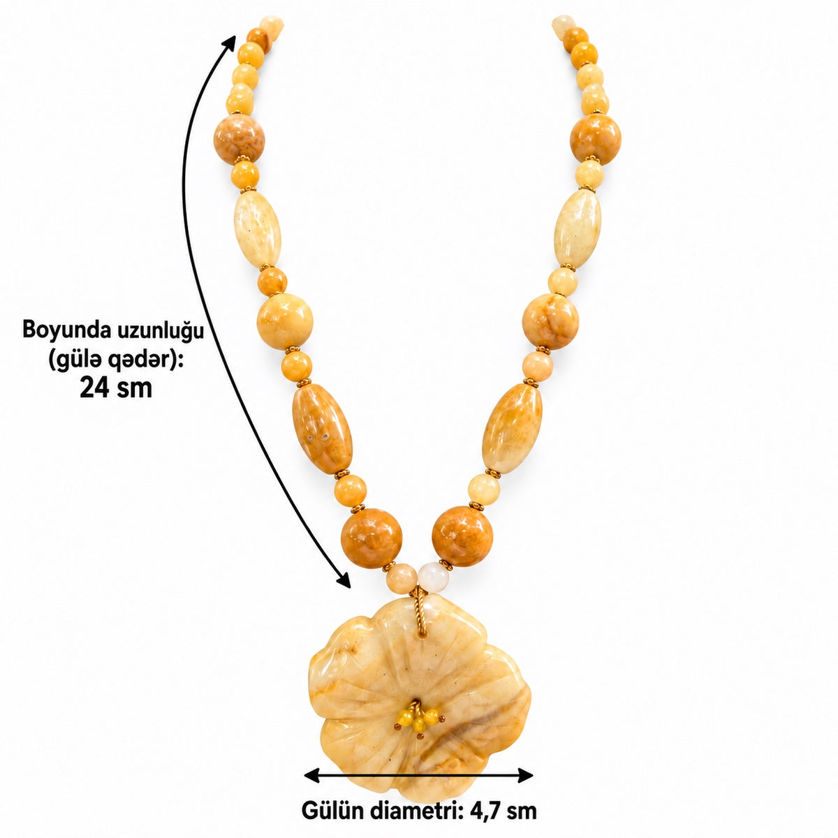 Sarı serpentin boyunbağı ölçüsü: 24 sm, kulon 4,7 sm