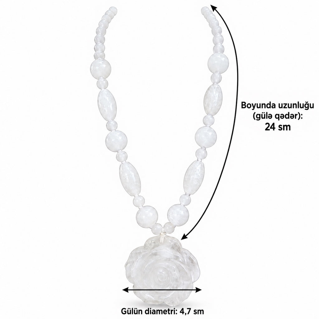 Südlü kvars boyunbağı ölçüsü: 24 sm, kulon 4,7 sm