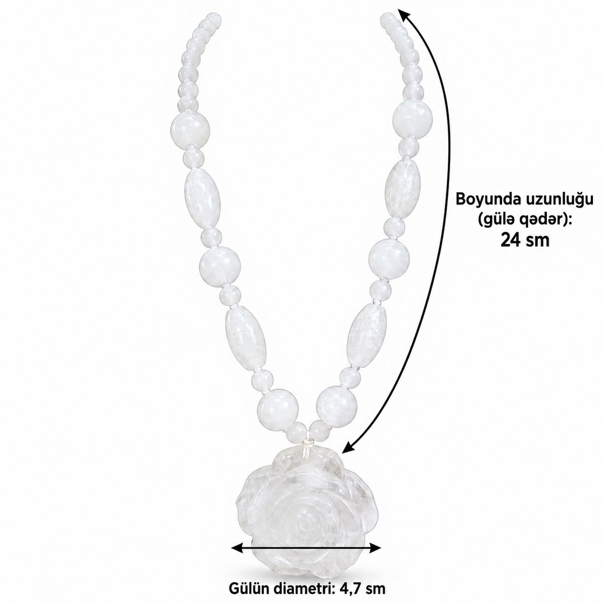 Südlü kvars boyunbağı ölçüsü: 24 sm, kulon 4,7 sm