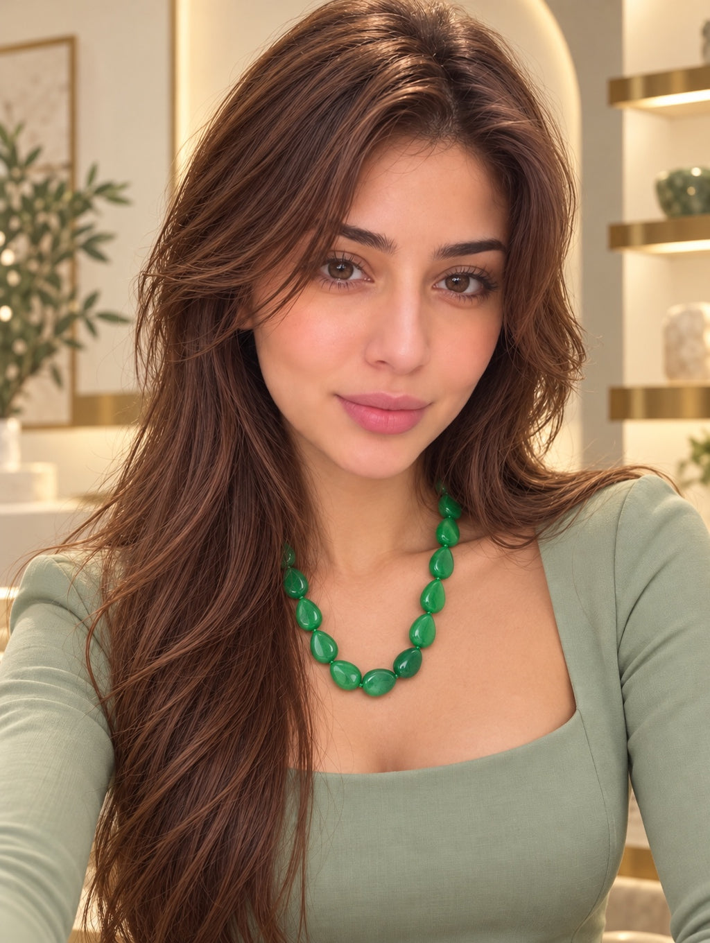 Yaşıl Jade boyunbağı model üzərində